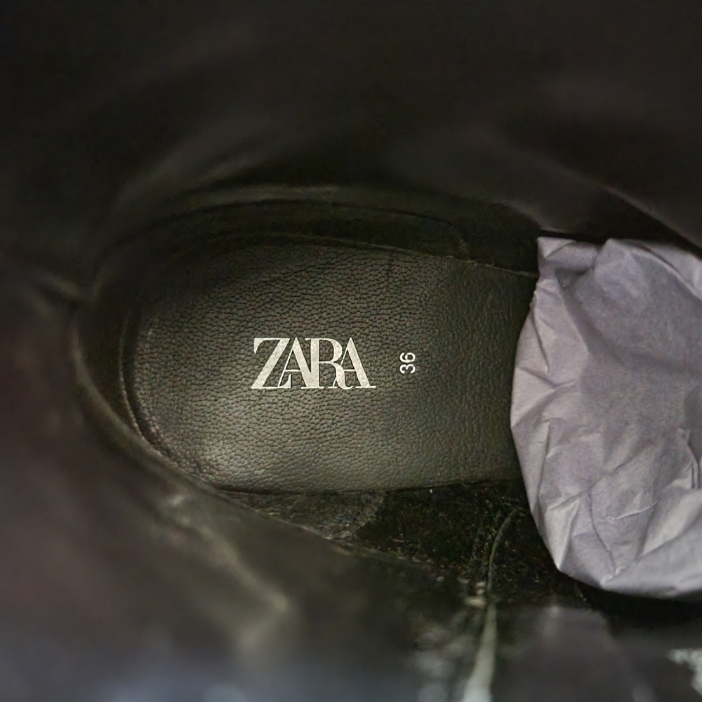 Zara Black Leather Cowboy Ankle Boots - Picture 6 of 7